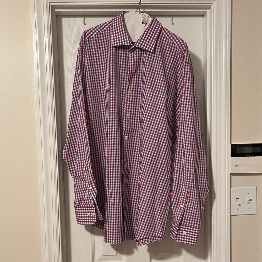 Peter Millar Men's Red and Blue Checkered Shirt